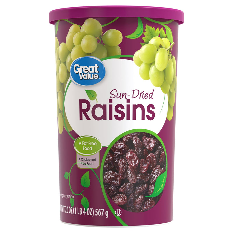 Great Value Sun-Dried Raisins · Fruta seca · 20 oz · bote