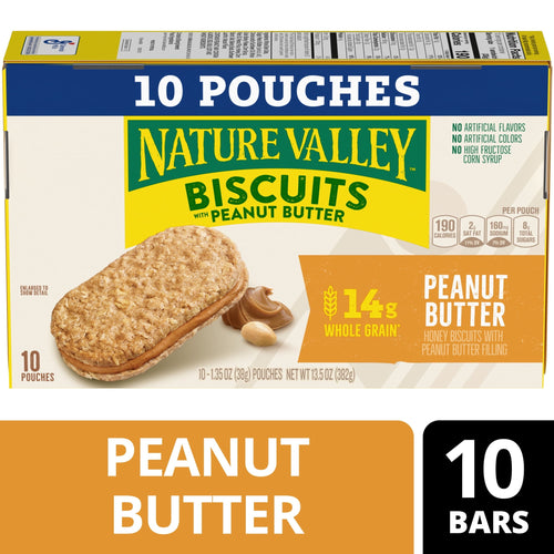 Nature Valley Biscuit Sandwiches Peanut Butter · Galletas · 10 barras de 13.5 oz