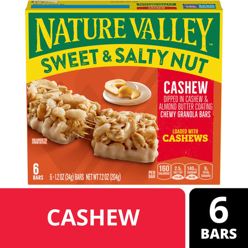 Nature Valley Sweet and Salty Nut Cashew · Barras · 6 barras de 7.2 oz