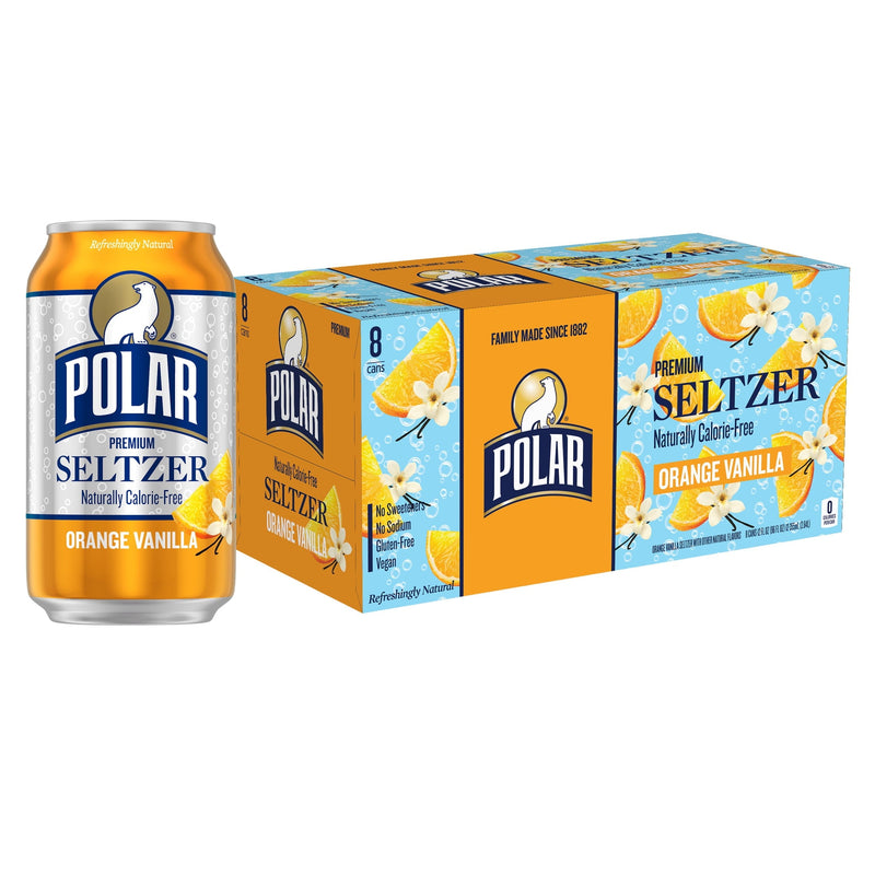 Polar Zero Calorie Orange Vanilla Sparkling Seltzer Water · Agua mineral · 8 latas de 12 fl oz