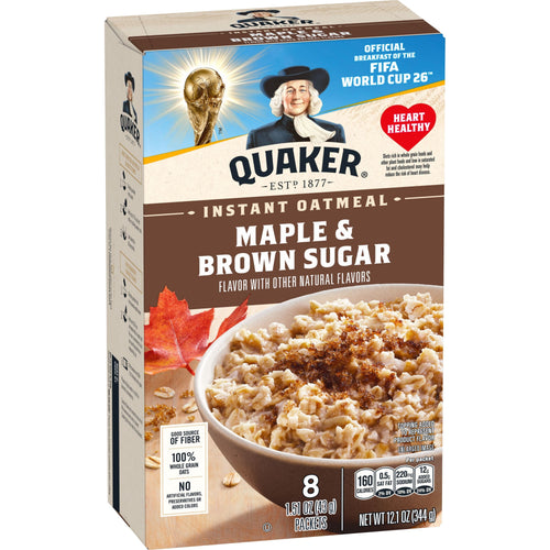 Quaker Maple Brown Sugar · Avena y hot cakes · 8 sobres de 12.1 oz