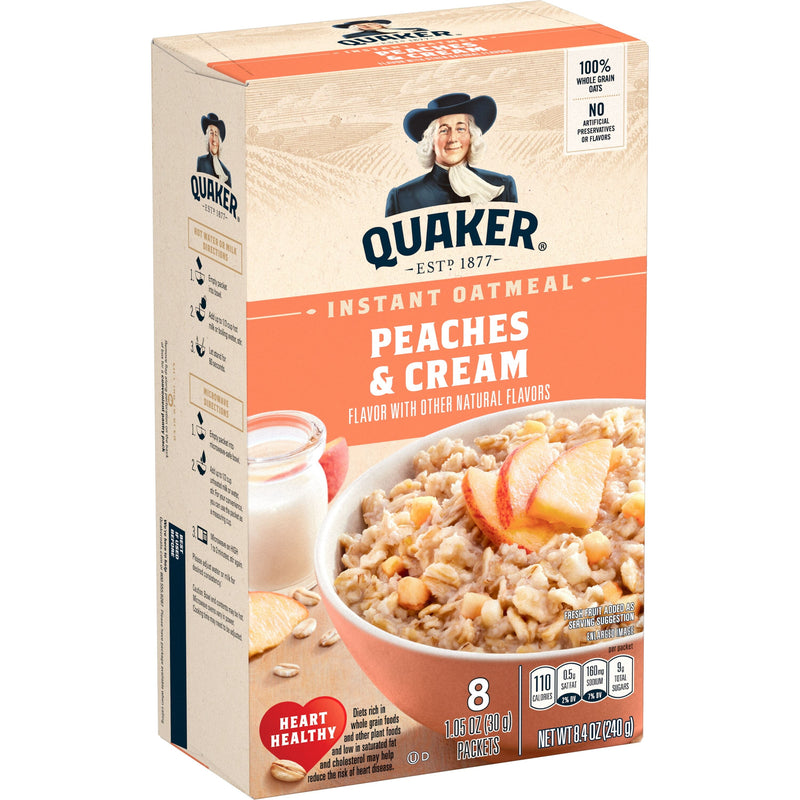 Quaker Peaches & Cream · Avena y hot cakes · 8 sobres de 1.05 oz