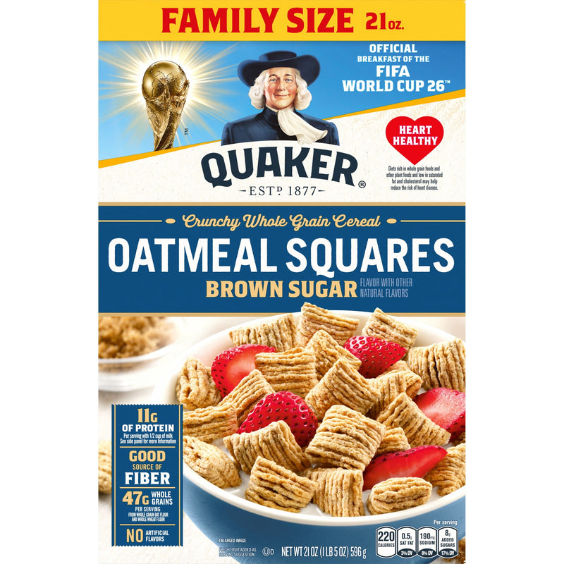 Quaker Squares Oat Brown Sugar · Avena y hot cakes · 21 oz