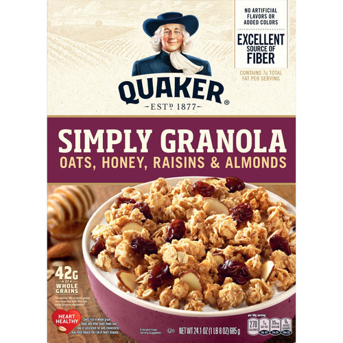 Quaker Simply Oats Honey Raisins · Granola · 24.1 oz · caja