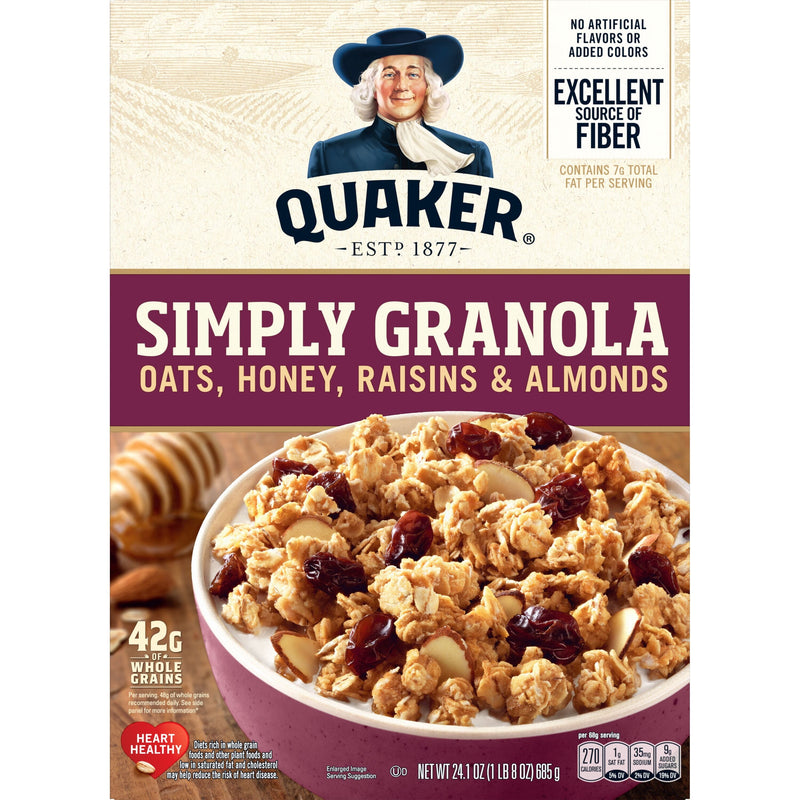 Quaker Simply Oats Honey Raisins · Granola · 24.1 oz · caja