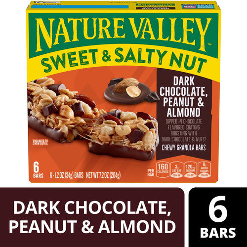 Nature Valley Sweet and Salty Nut Dark Chocolate Peanut · Snack salado · 6 barras de 7.2 oz