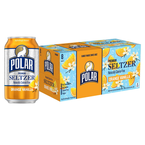 Polar Zero Calorie Orange Vanilla Sparkling Seltzer Water · Agua mineral · 8 latas de 12 fl oz
