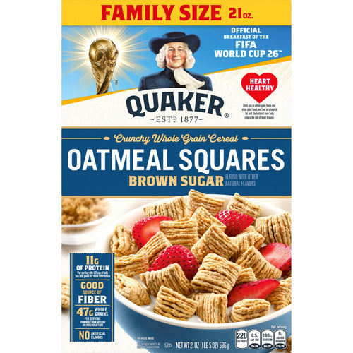 Quaker Squares Oat Brown Sugar · Avena y hot cakes · 21 oz