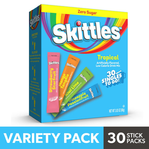 Skittles Variety Pack Tropical · Polvo para agua · 30 pzas