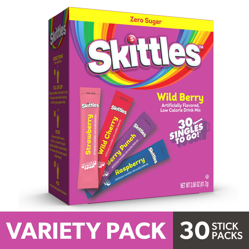 Skittles Wild Berry · Polvo para agua · 30 pzas de 2.88 oz